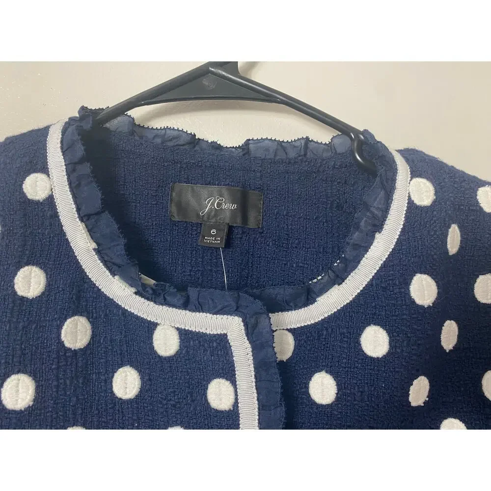 NWT J. CREW BLAZER JACKET POLKA DOT NAVY BLUE OFFICE WORK CAREER FEMININE